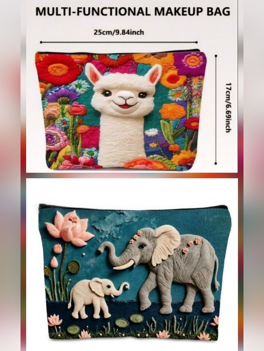School Or Travel Pouch/Cosmetic Bag Elephant & Lotus Or Lovely Llama - NIB